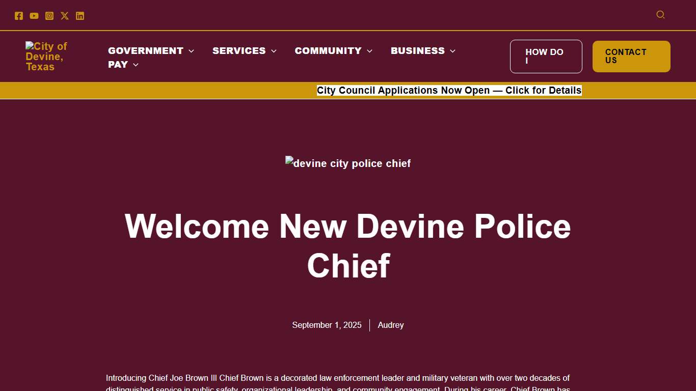 Welcome New Devine Police Chief – City of Devine, Texas